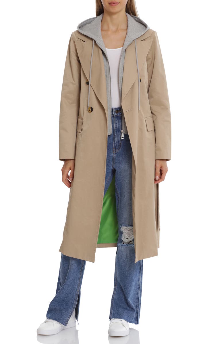 Avec Les Filles Double-Breasted Hoodie Trench Coat, Alternate, color, 