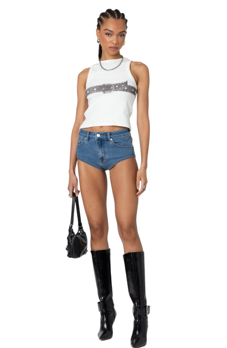 EDIKTED Micro Denim Shorts, Alternate, color, 