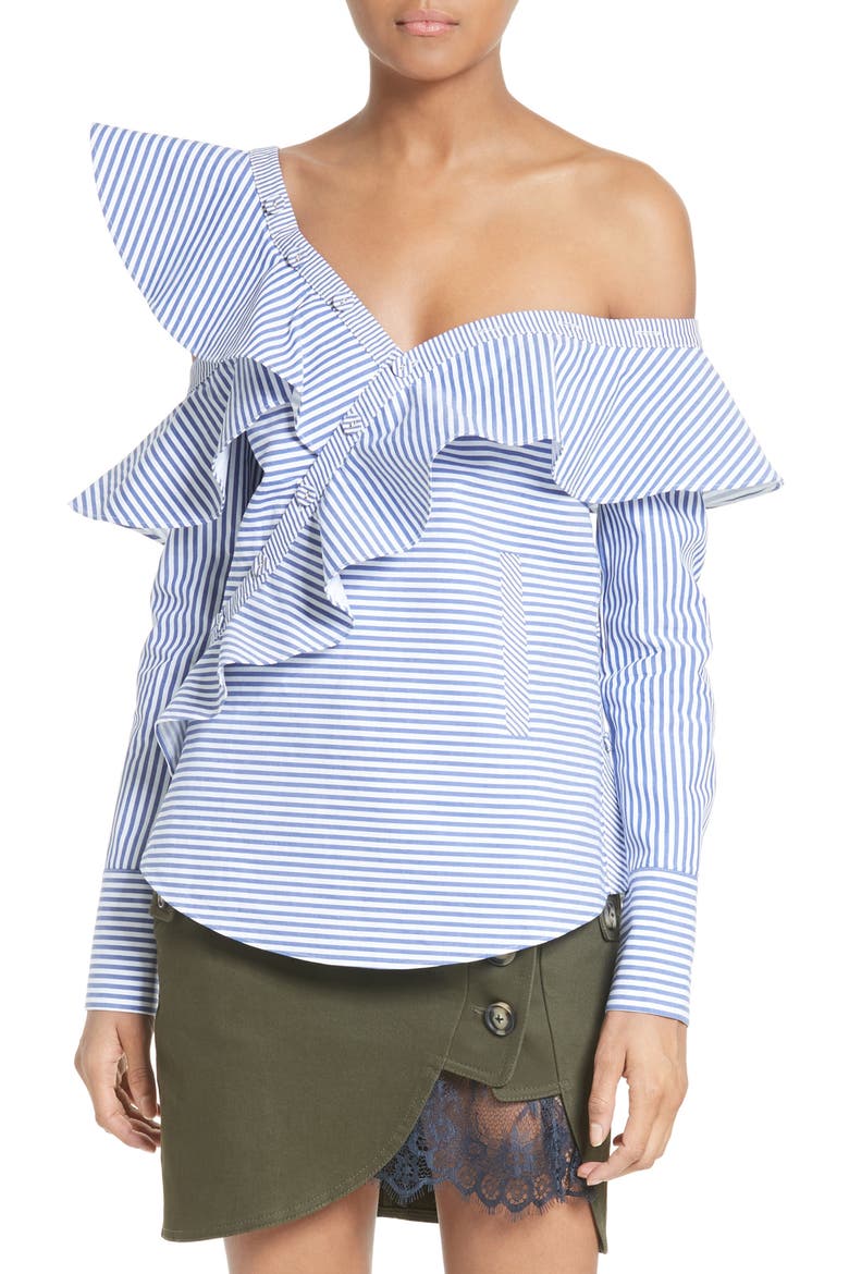 Asymmetrical Ruffle Top, Main, color, NAVY