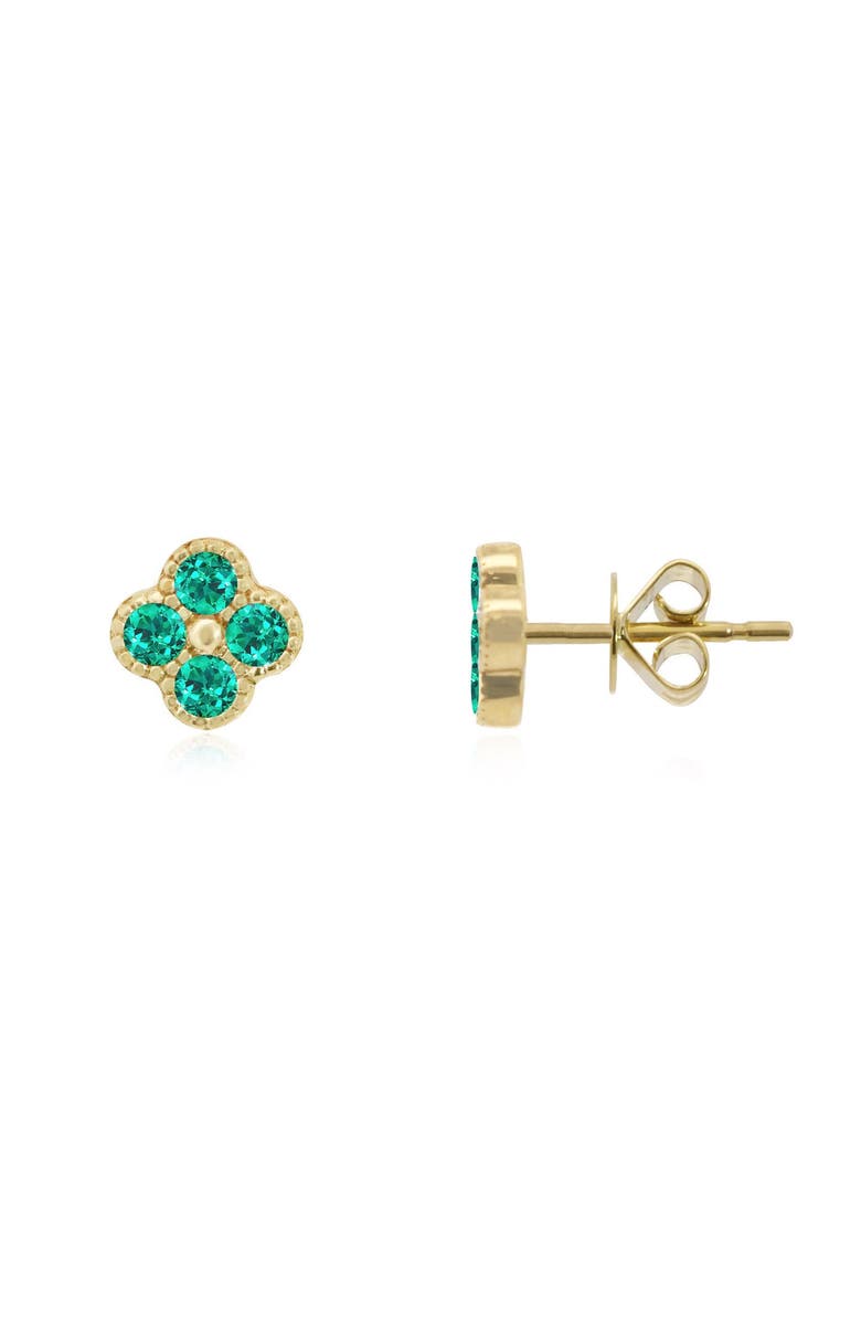 The Lovery Fine Jewelry Emerald Clover Stud Earrings, Main, color, Emerald