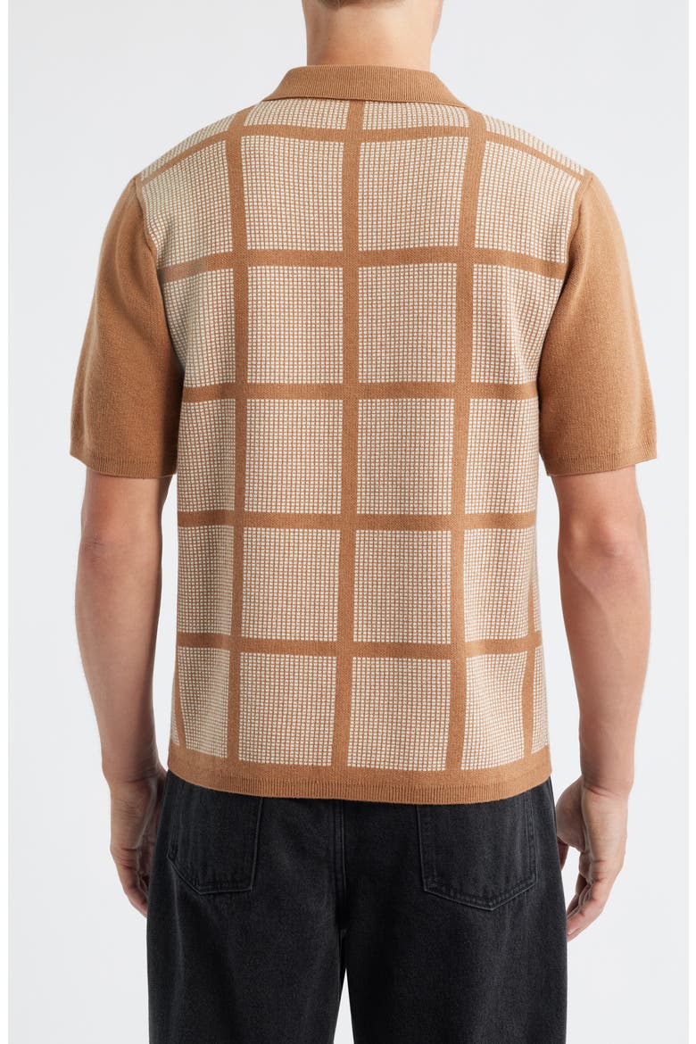 Costa Geo Pattern Short Sleeve Wool & Cotton Cardigan, Alternate, color, TOBACCO