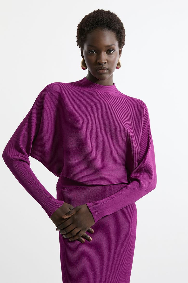 Drape Knit Bat Wing Pencil Midi Dress, Alternate, color, Magenta