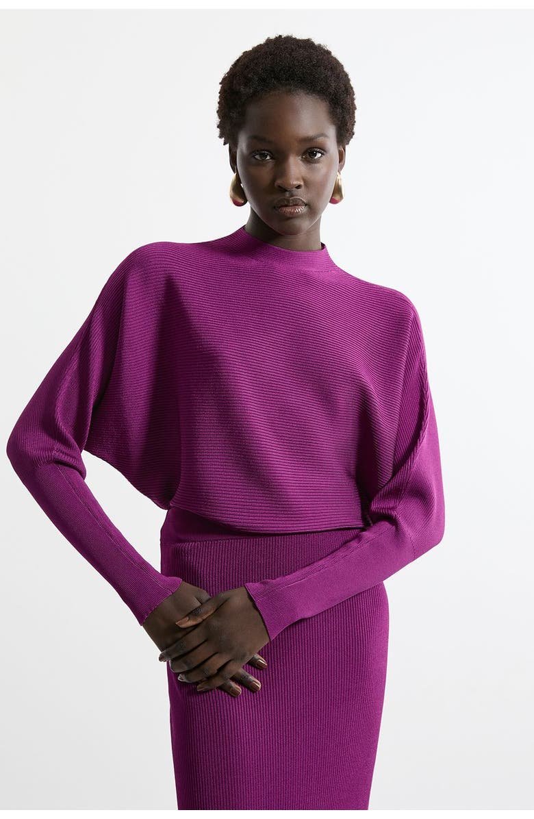 Karen Millen Drape Knit Bat Wing Pencil Midi Dress, Alternate, color, Magenta