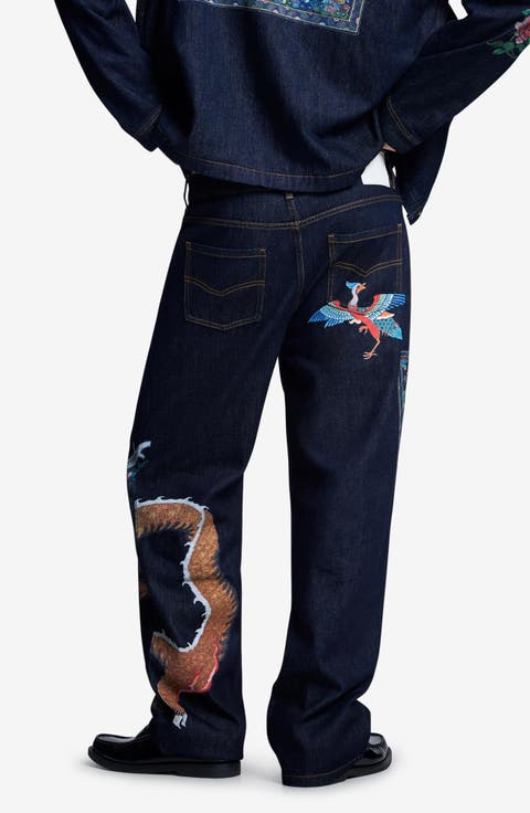 Embroidered Straight Leg Jeans