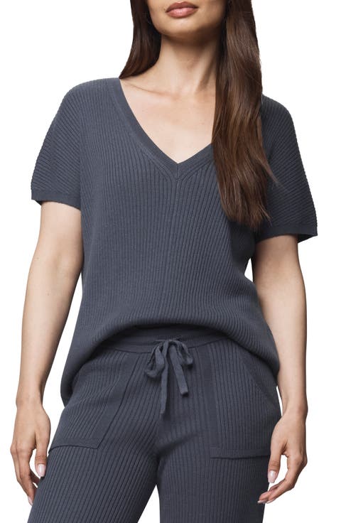 Georgie V-Neck Short Sleeve Rib Sweater