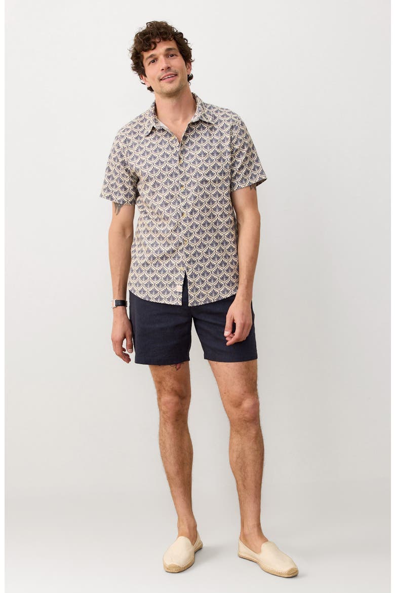 Leaf Print Short Sleeve Stretch Cotton Selvage Button-Up Shirt, Alternate, color, INDIA INK AGAVE PRINT