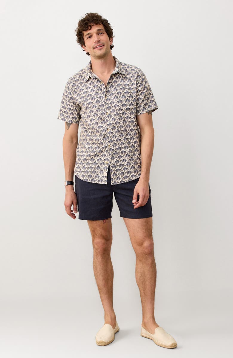 Marine Layer Leaf Print Short Sleeve Stretch Cotton Selvage Button-Up Shirt, Alternate, color, India Ink Agave Print