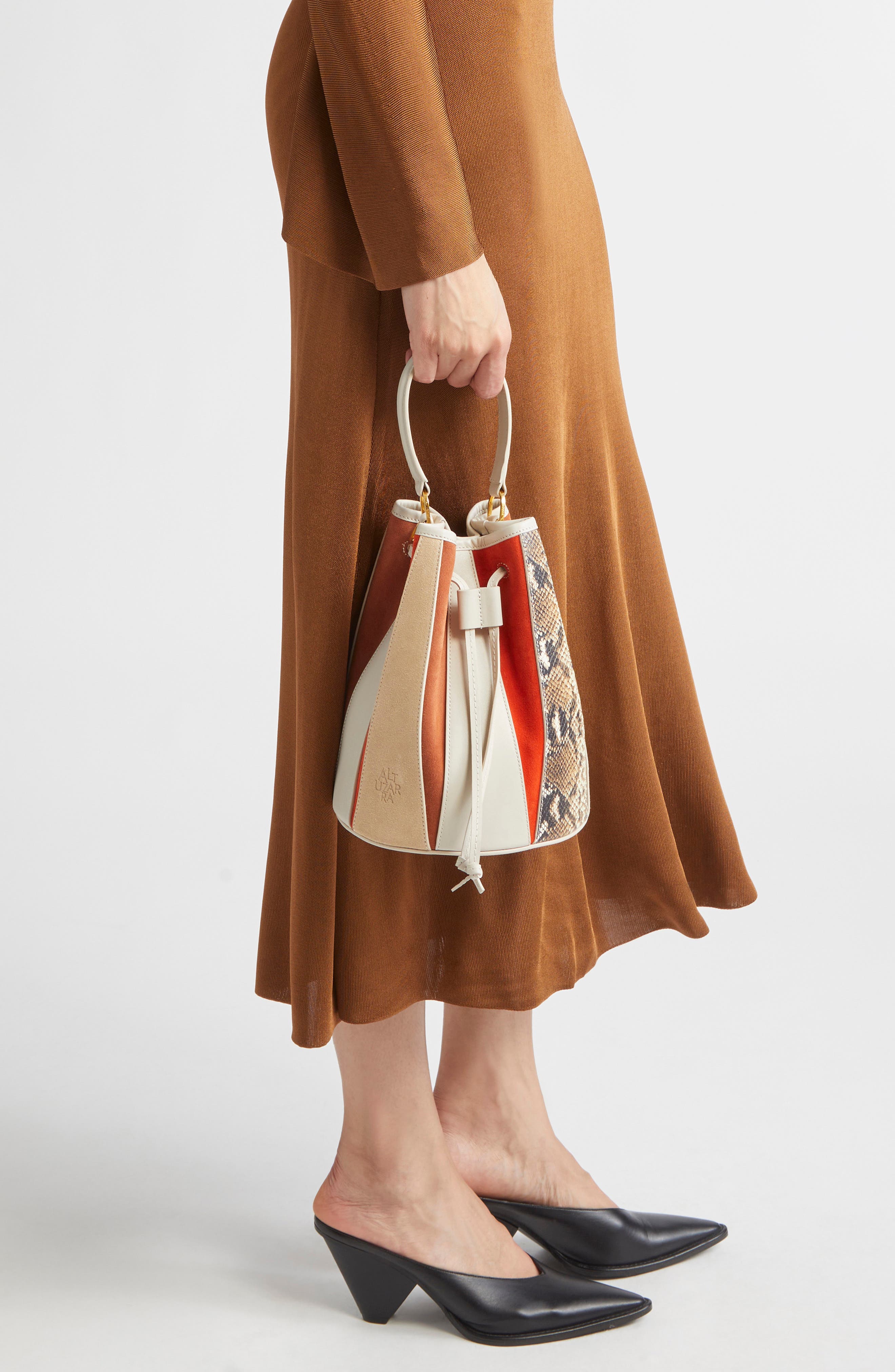 Altuzarra Small Drum Mixed Leather Bucket Bag, Alternate, color, 