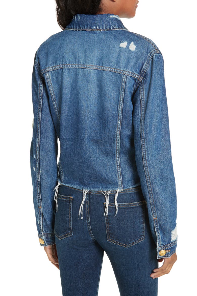 Cara Distressed Denim Jacket, Alternate, color, HAMPTON DISTRESSED
