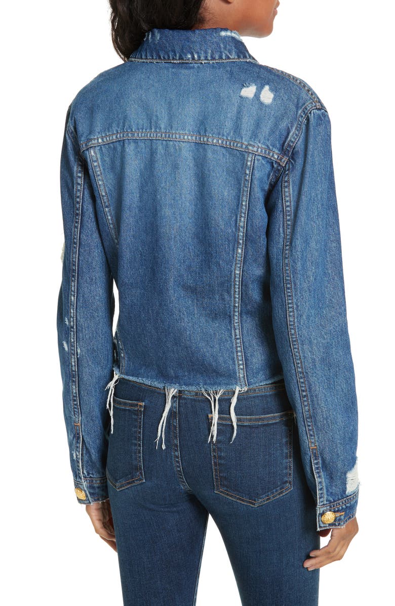 Veronica Beard Cara Distressed Denim Jacket, Alternate, color,