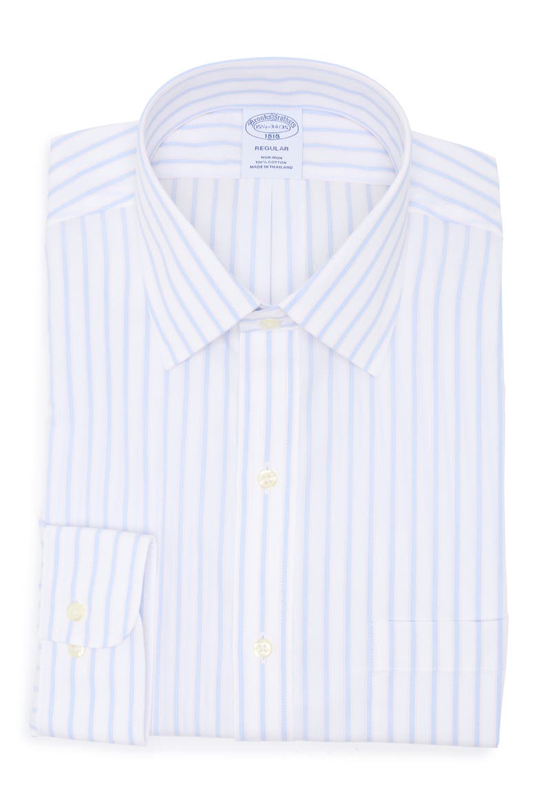 Regular Fit Stripe Non-Iron Cotton Button-Down Shirt, Main, color, BLUE CORAL STRIPE