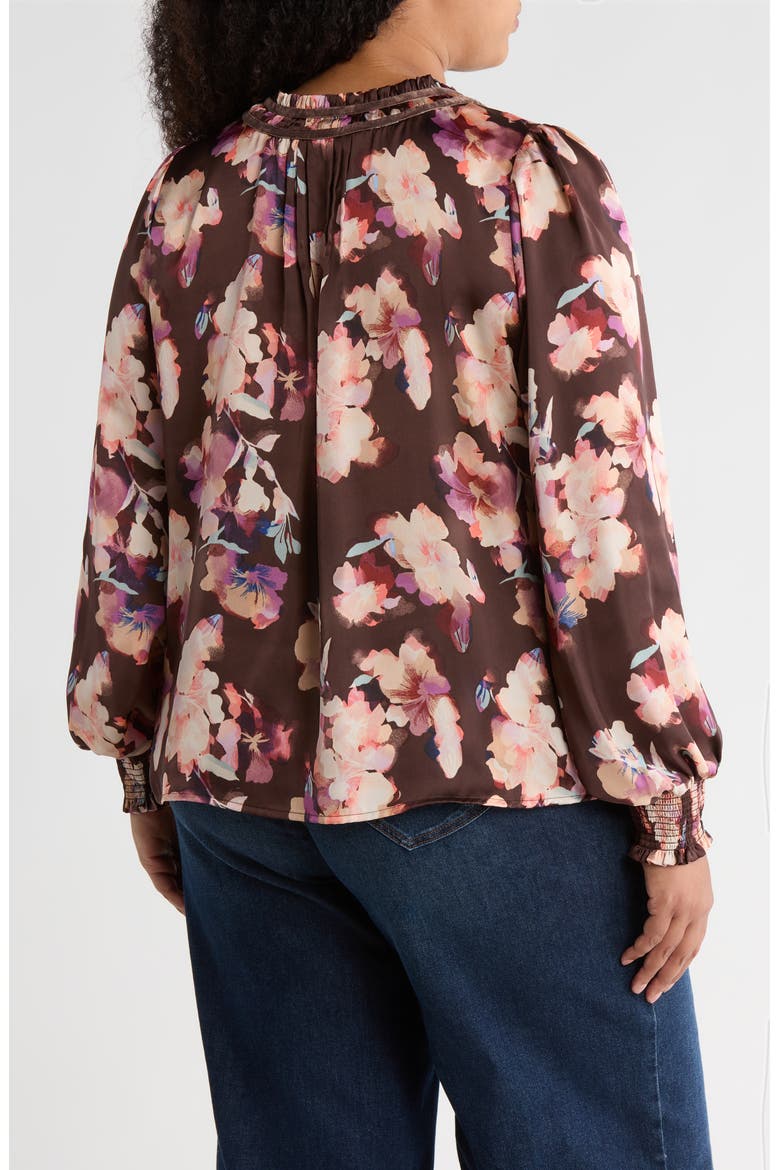 Pintuck Satin Top, Alternate, color, BROWN FLOWER WASH
