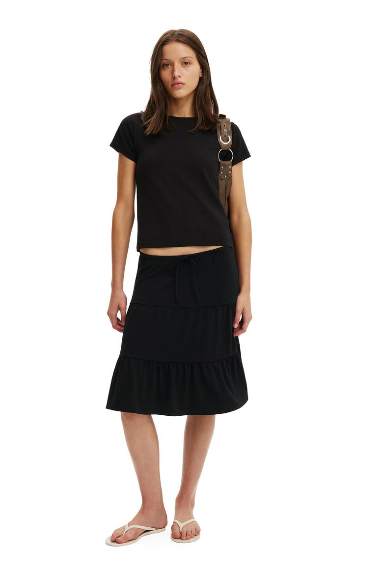 Women's Maple Tiered Midi Skirt, Alternate, color, Black