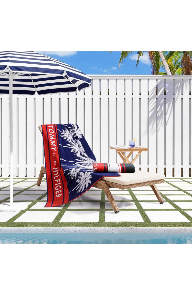 Tommy Hilfiger Boulevard Beach Towel, Alternate, color, Midnight Blue/ White/ Scarlet