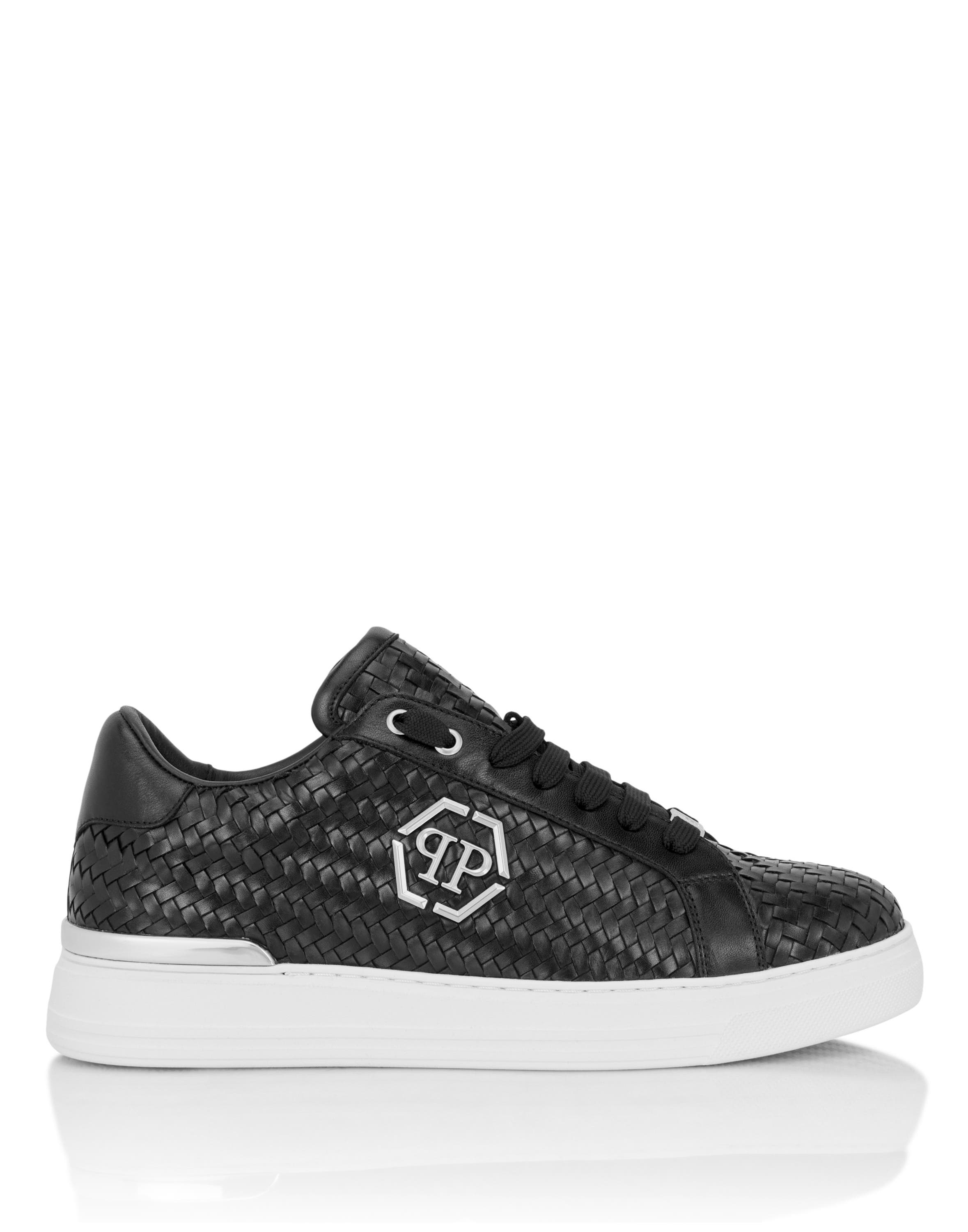 Weaved Leather Sneakers Hexagon Men, Alternate, color, black