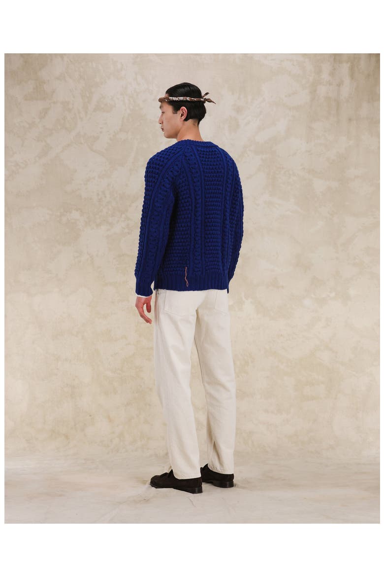 Aston Cable Knit Wool Crewneck Sweater, Alternate, color, Blue