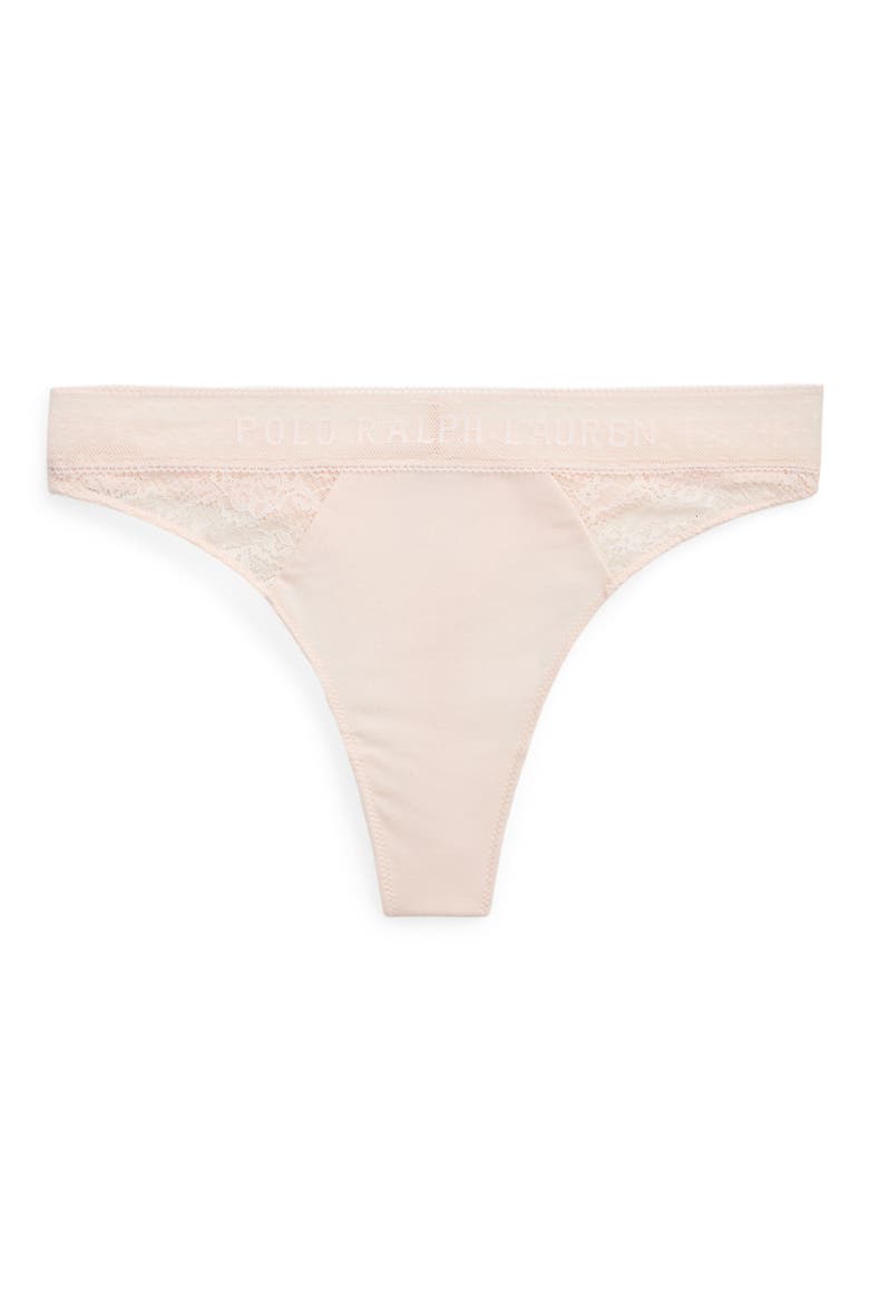 Lace & Stretch Cotton Rib Thong, Alternate, color, GARDEN ROSE