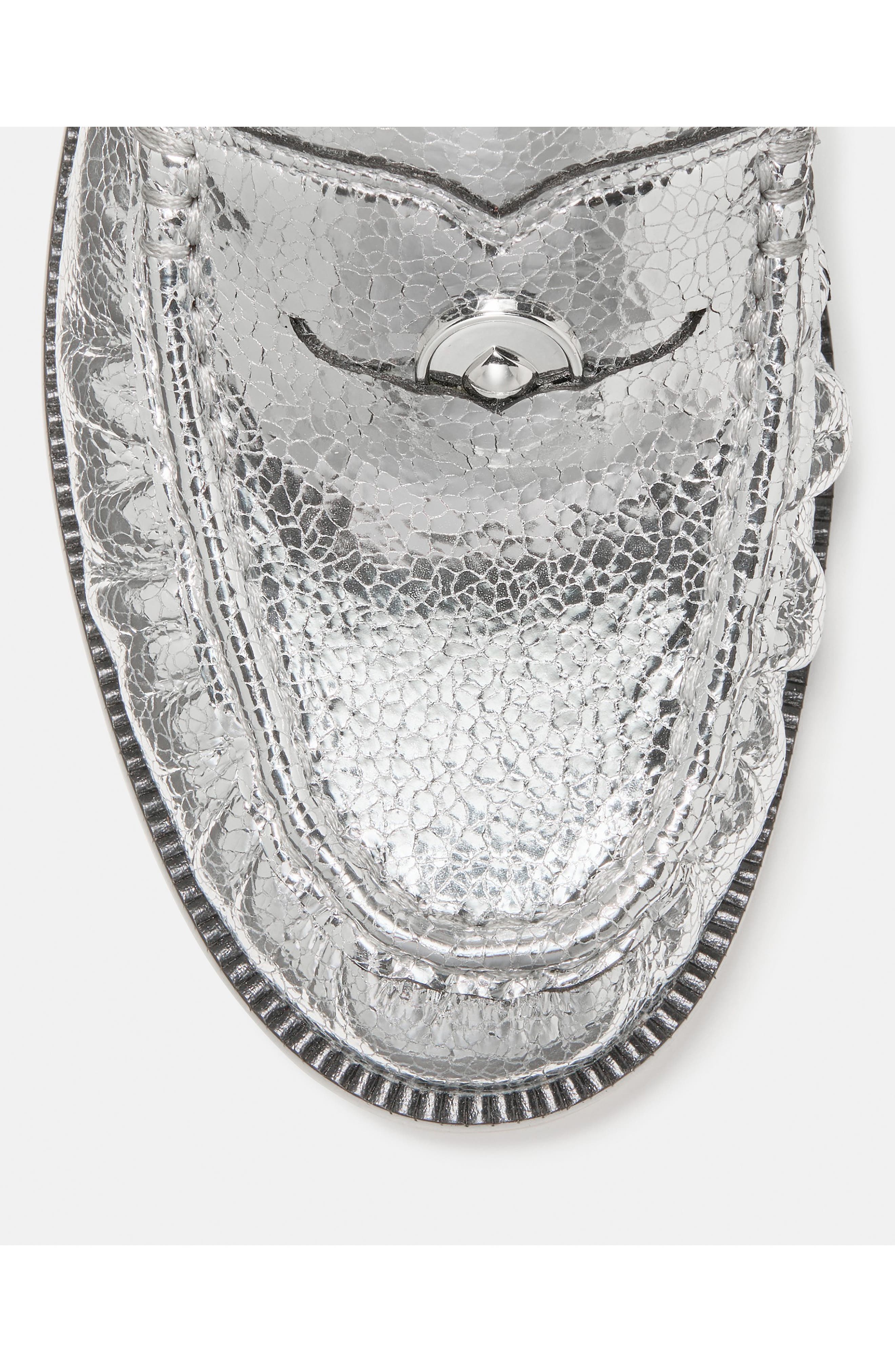metallic leather penny loafer, Alternate, color, SILVER