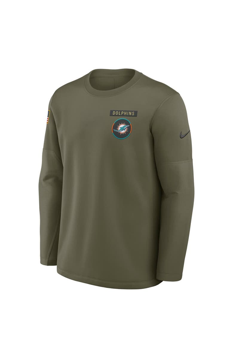 Nike Men's Nike Olive Miami Dolphins 2025 Salute to Service Sideline Coaches Therma-FIT Long Sleeve Shirt, Alternate, color, Olive