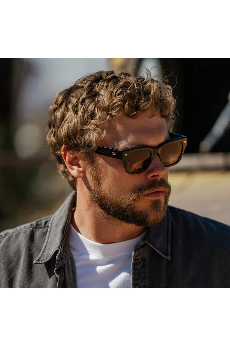 Clint - 50mm Rectangular Polarized Sunglasses, Alternate, color, Burnt Cedar Brown