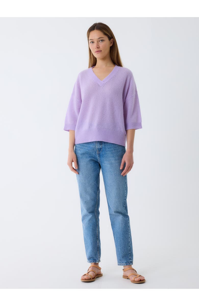 Majestic Filatures Cashmere Silk 3/4 Sleeve V-Neck, Alternate, color, Lavande