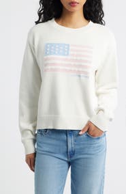 LoveShackFancy Ty Intarsia Flag Cotton Crewneck Sweater