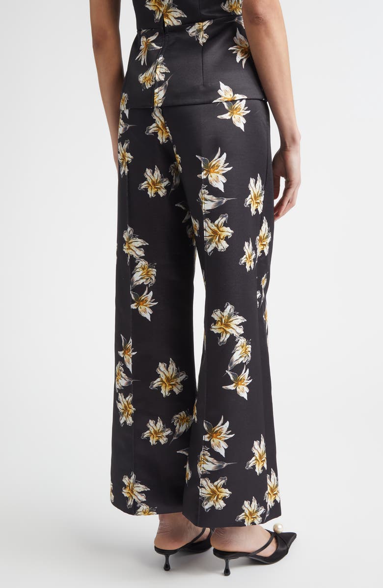 Emilia Wickstead Daffy Floral Faille Wide Leg Pants, Alternate, color, Festive Lilies Black Yellow