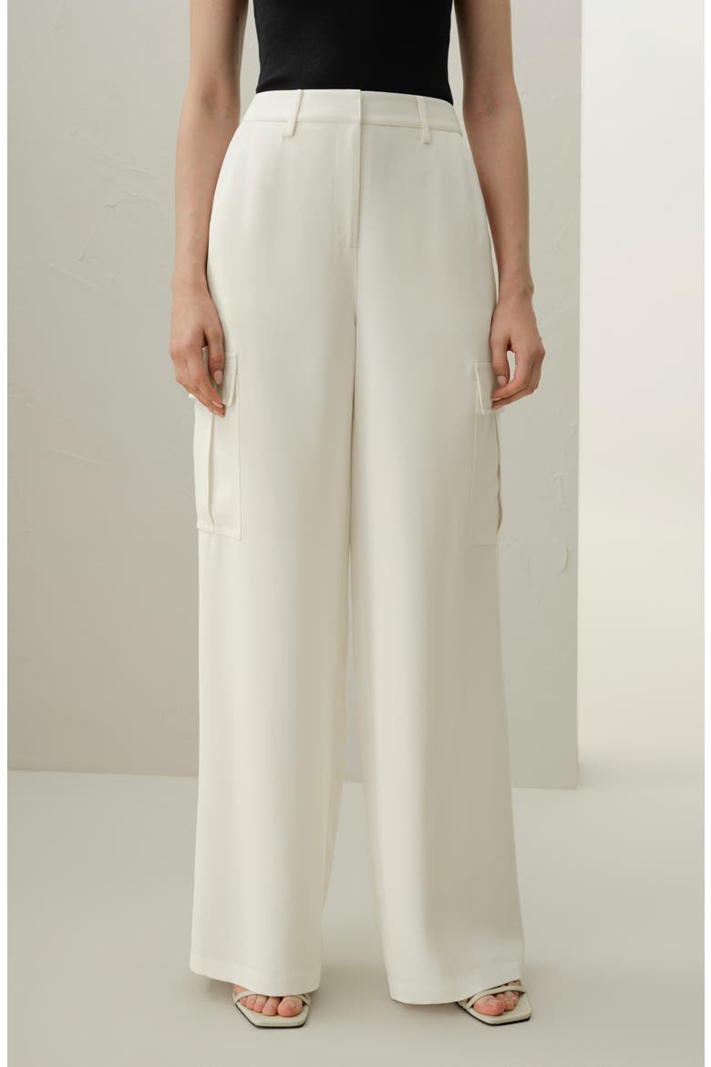 Women's White Silk Crepe Cargo Pants, Alternate, color, Natural White
