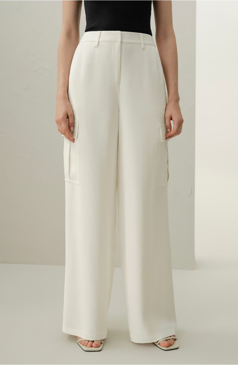 Lilysilk White Silk Crepe Cargo Pant, Alternate, color, Natural White