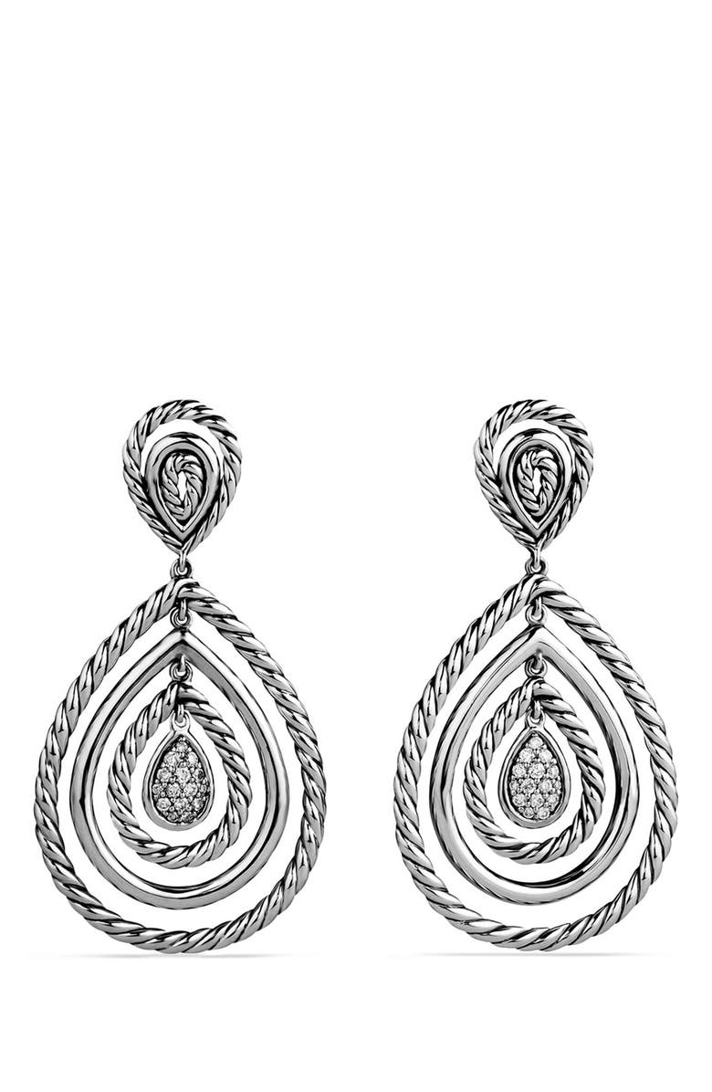 David Yurman Cable Classics Teardrop Earrings with Diamonds, Main, color, 