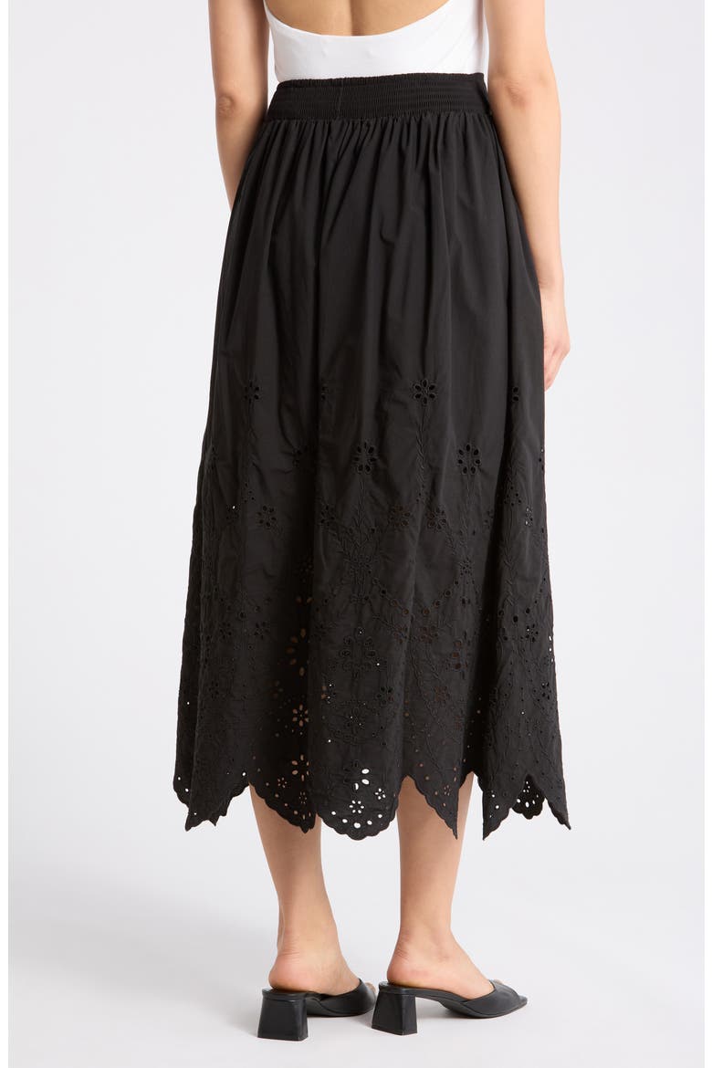 Embroidered Eyelet Cotton Skirt, Alternate, color, BLACK