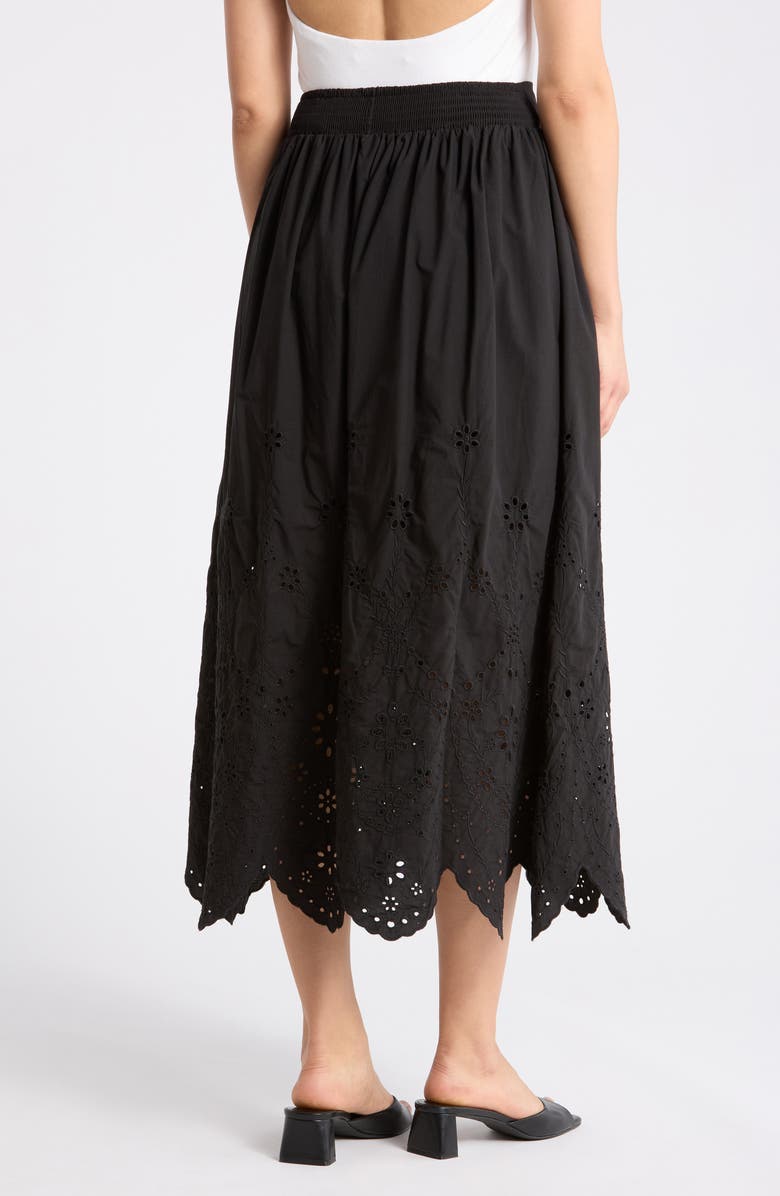 T Tahari Embroidered Eyelet Cotton Skirt, Alternate, color, Black