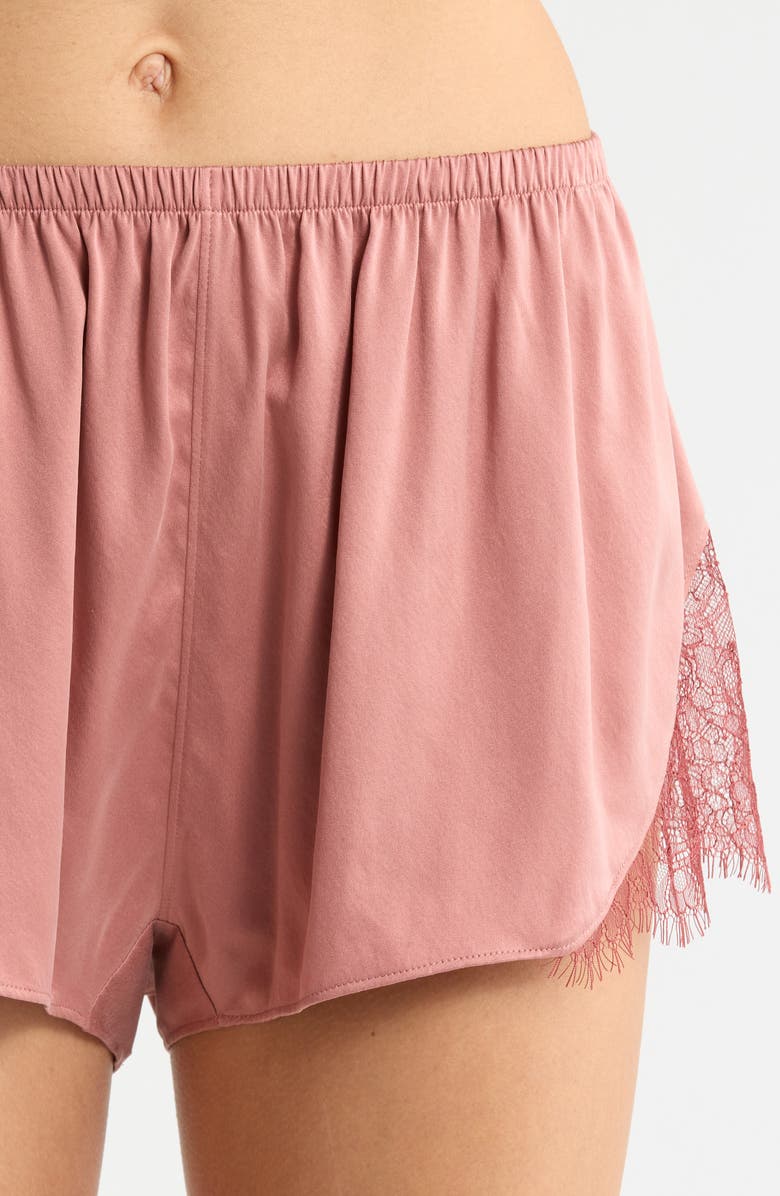 Lunya Lace Trim Washable Silk Short Pajamas, Alternate, color, Brambled Blush/ Mulled Maple