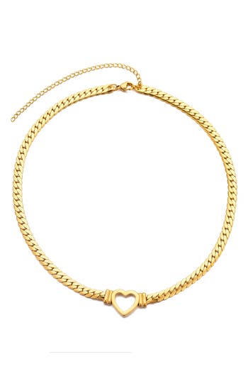 Adornia Heart Charm Curb Chain Necklace In Gold