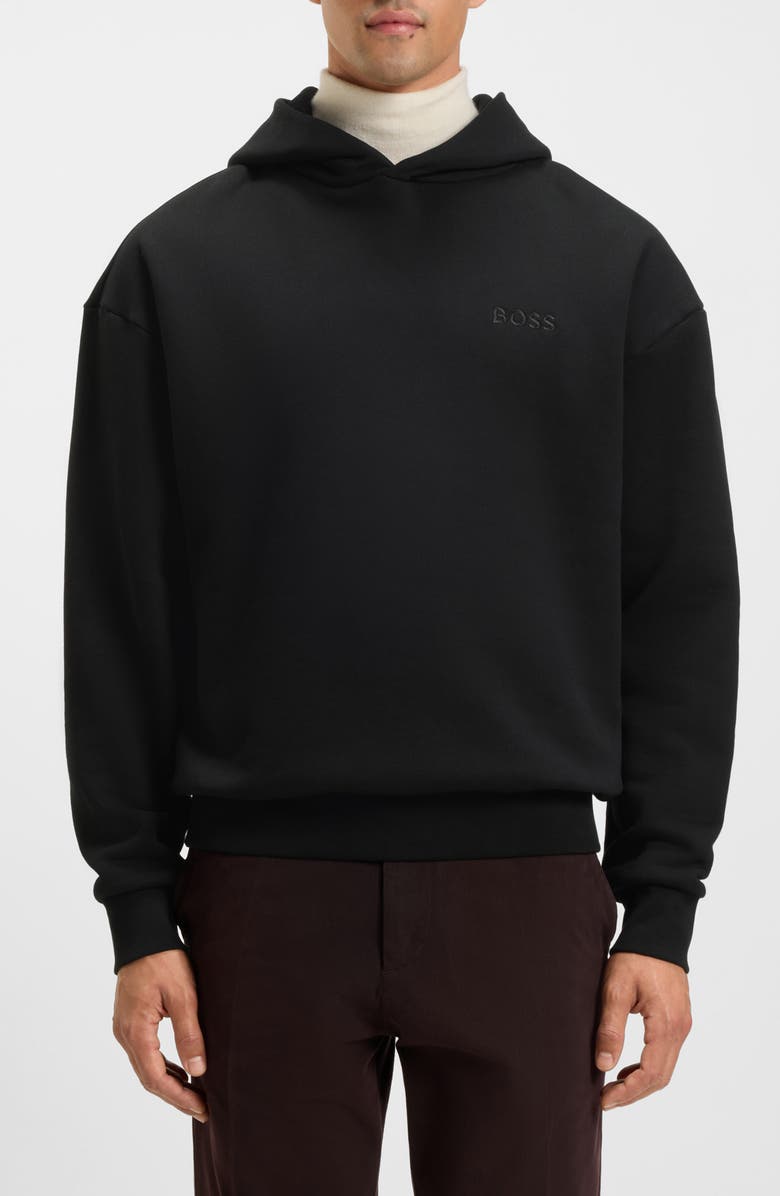 BOSS Stevens Cotton Fleece Pullover Hoodie, Main, color, Black