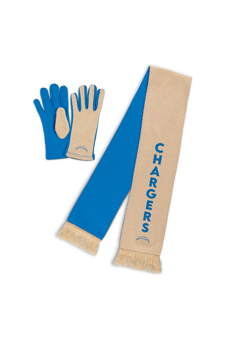 Women's WEAR by Erin Andrews Los Angeles Chargers Tonal Microcheck Scarf & Glove Set, Main, color, Tan
