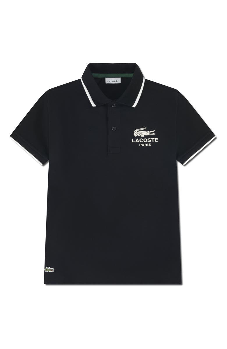 Lacoste Kids' Stretch Organic Cotton Piqué Polo, Main, color, Noir