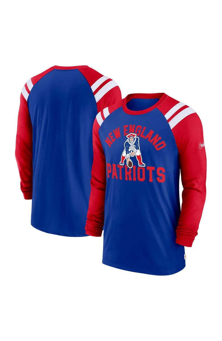 Nike Men's Nike Royal/Red New England Patriots Classic Arc Raglan Tri-Blend Long Sleeve T-Shirt, Main, color,