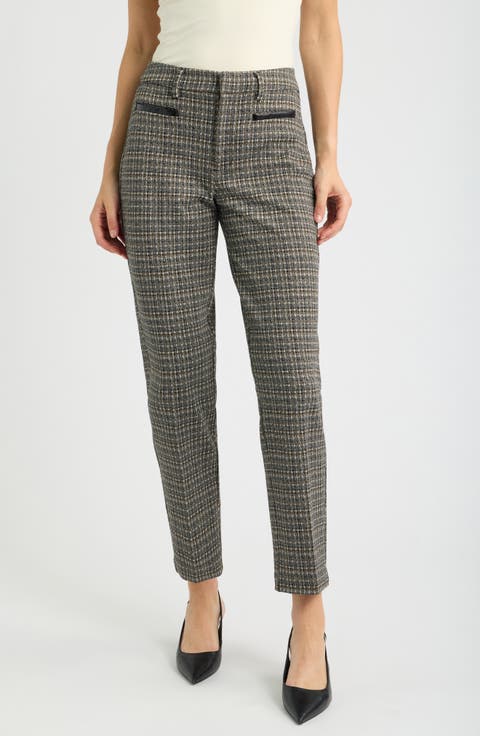 Faux Leather Trim Tweed Pants