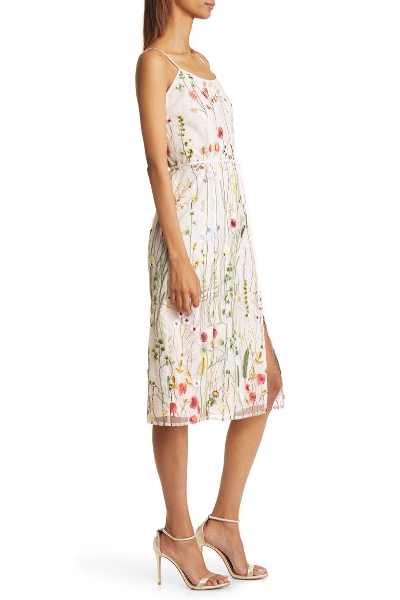 Floral Stem Embroidered Midi Dress, Alternate, color, ECRU MULTI