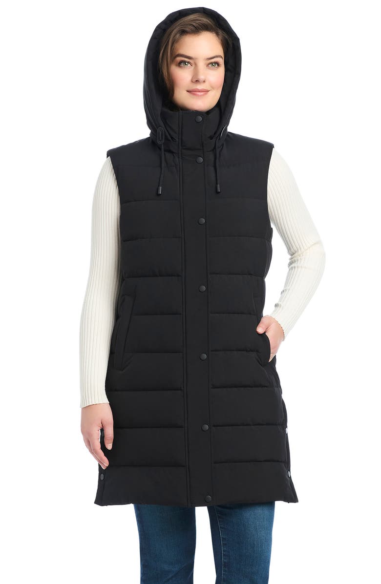 Sanctuary Water Resistant Hooded Quilted Puffer Vest, Alternate, color, Black