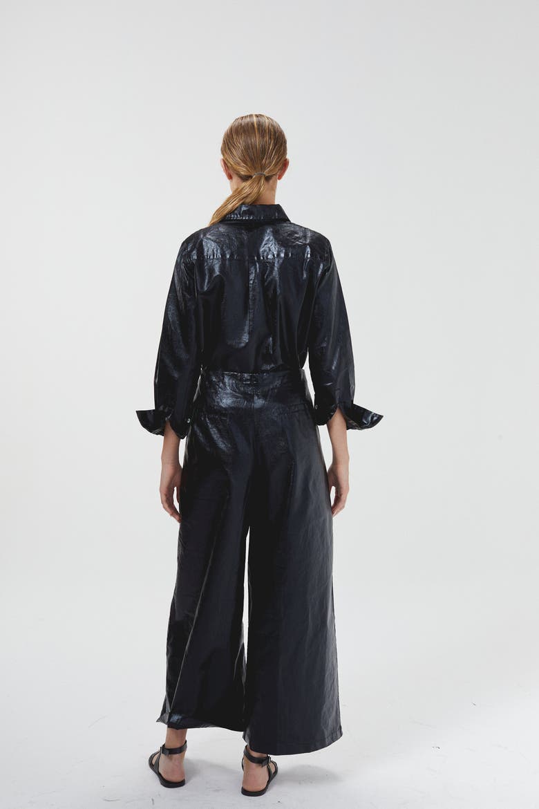 Culotte Metallic Linen Pant, Alternate, color, Metallic Black