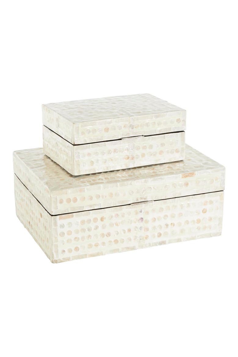 Contemporary Set of 2 Decorative Mother of Pearl Boxes, Main, color, CREAM
