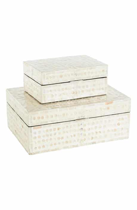 VIVIAN LUNE HOME Contemporary Set of 2 Decorative Mother of Pearl Boxes