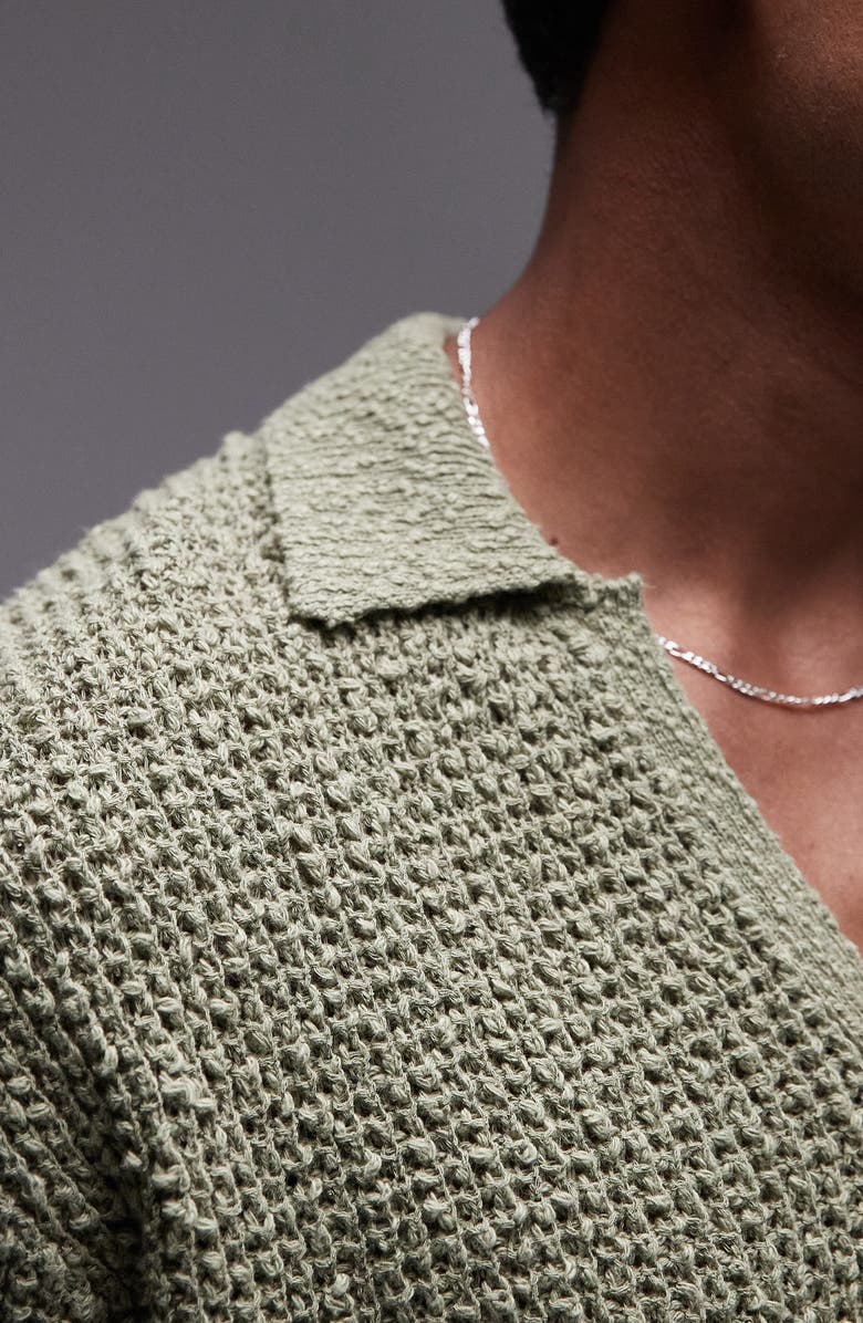 Topman Oversize Johnny Collar Textured Cotton Polo, Alternate, color, 