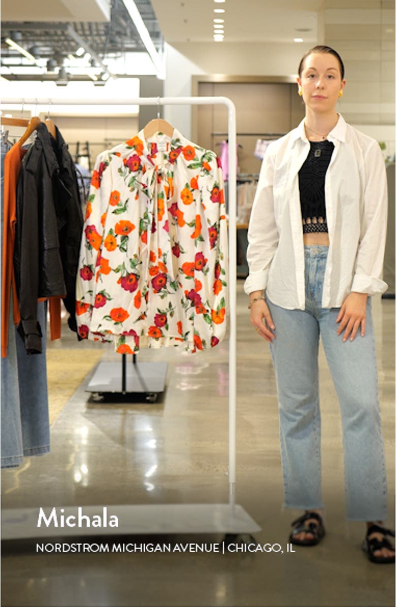 Harbison Romantic Floral Tie Neck Top, sales video thumbnail