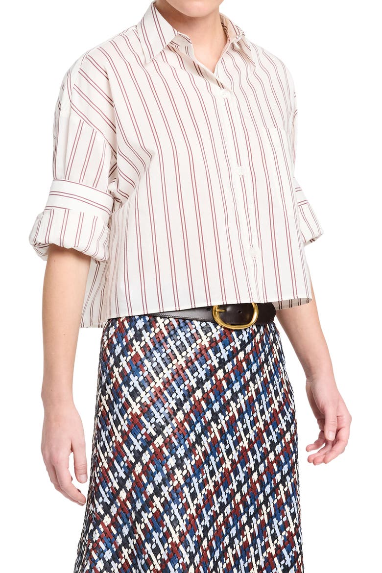 Next Stripe Cotton & Silk Button-Up Shirt, Alternate, color, WHITE / WINE