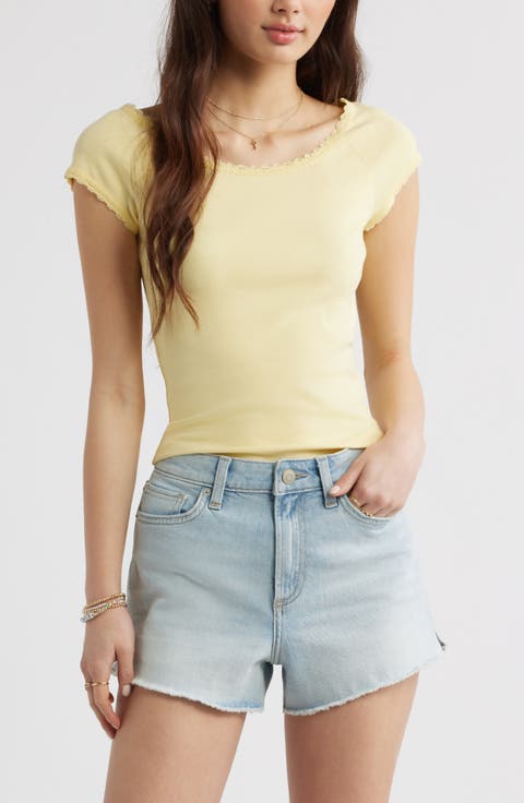Lace Trim Cotton T-Shirt