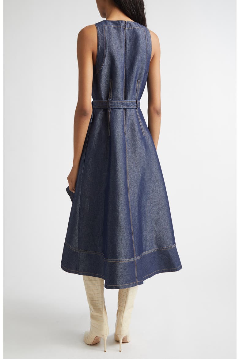 Zelda Sleeveless Belted Cotton Blend Denim Dress, Alternate, color, MINUIT