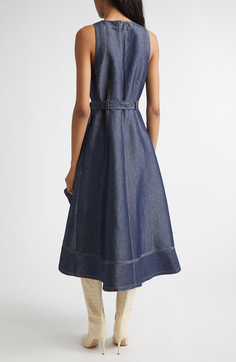 Cinq à Sept Zelda Sleeveless Belted Cotton Blend Denim Dress, Alternate, color, Minuit